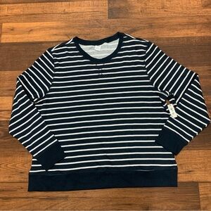 Amazon Essentials Women's Fleece Blue White Striped Pullover Sweatshirt  XXL
